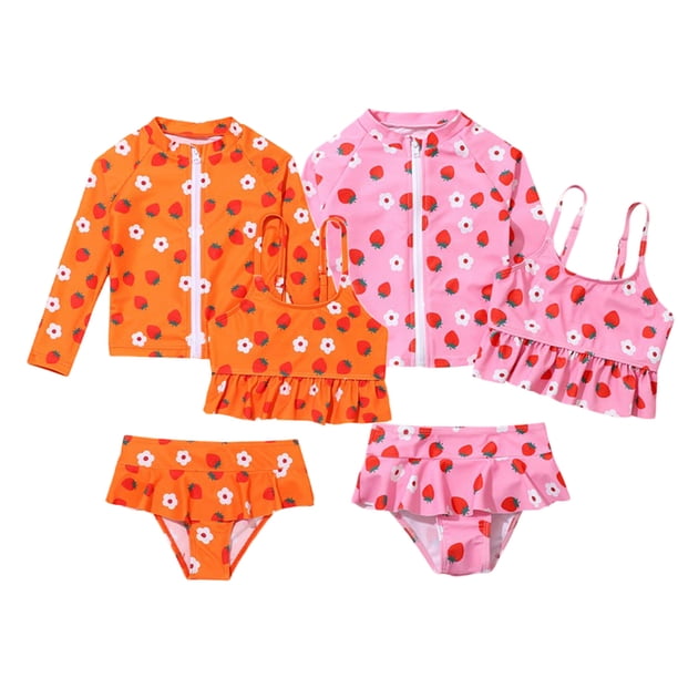 SYPNOS Girls Floral Two Pieces Ruffles Bikini+ Zip Up Rashguard Shirts Bathsuit Set 210Y Child