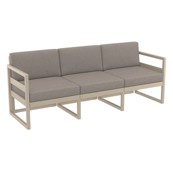 Pemberly Row Mondern Patio Sofa Taupe with Acrylic Fabric Taupe Cushions