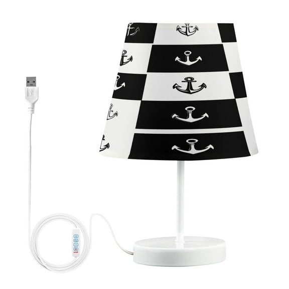 Ryvnso LED Bedside Table Lamp Anchors Checkered Grid Bedroom Desk Lamps Nightstand Lampshade M
