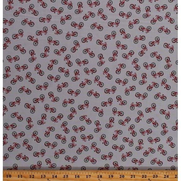 Cotton Red Bikes on Gray Bicycles Transportation Cotton Fabric Print by the Yard (C11143-GRAY)