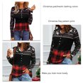 thumbnail image 4 of Camisa de empalme con estampado navideño Top de empalme a cuadros con bloques de color de manga larga y cuello redondo delgado de moda para otoño Negro XL, 4 of 5