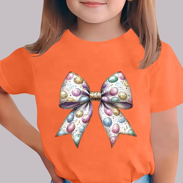 Blusas y camisas de manga corta con cuello redondo Camiseta estampada de manga corta de Pascua para niños Cuello redondo Manga corta Casual Versátil Para niñas Niños Top de poliéster