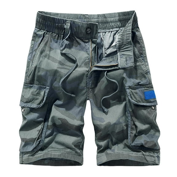 Huesdet Men's Cargo Shorts Relaxed Fit Mens Running Shorts Pockets Elastic Waist Cotton Hiking Shorts(Blue,36)