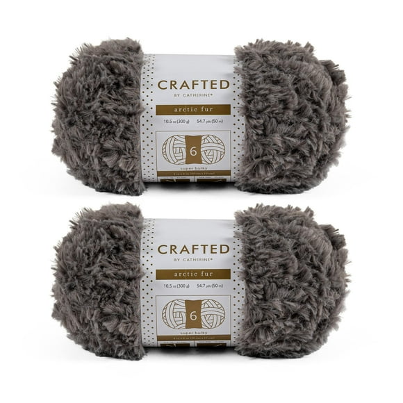 Crafted By Catherine Arctic Faux Fur Yarn - 2 Pack (54 Yards Each Skein), Grey Arctic, Gauge 6 Super Bulky