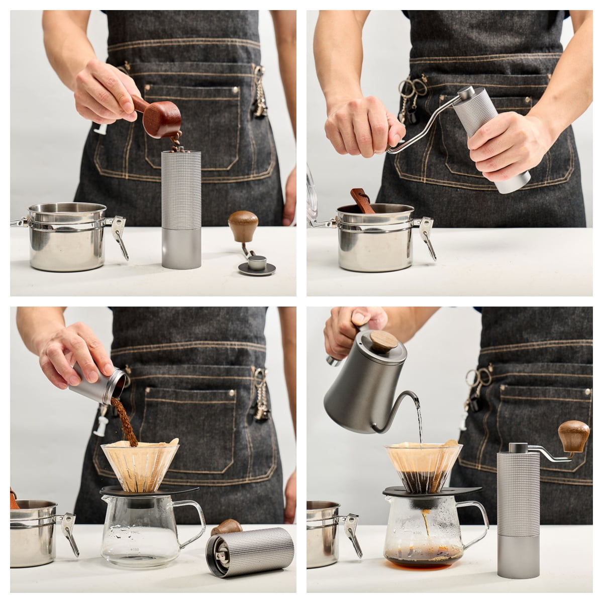 Manual Coffee Grinder, Adjustable Coarseness Portable Grinder with Stainless Steel Burrs, Stainless Steel Handle Grinder for Aero Press, Espresso, French Press, Turkish Brewing
