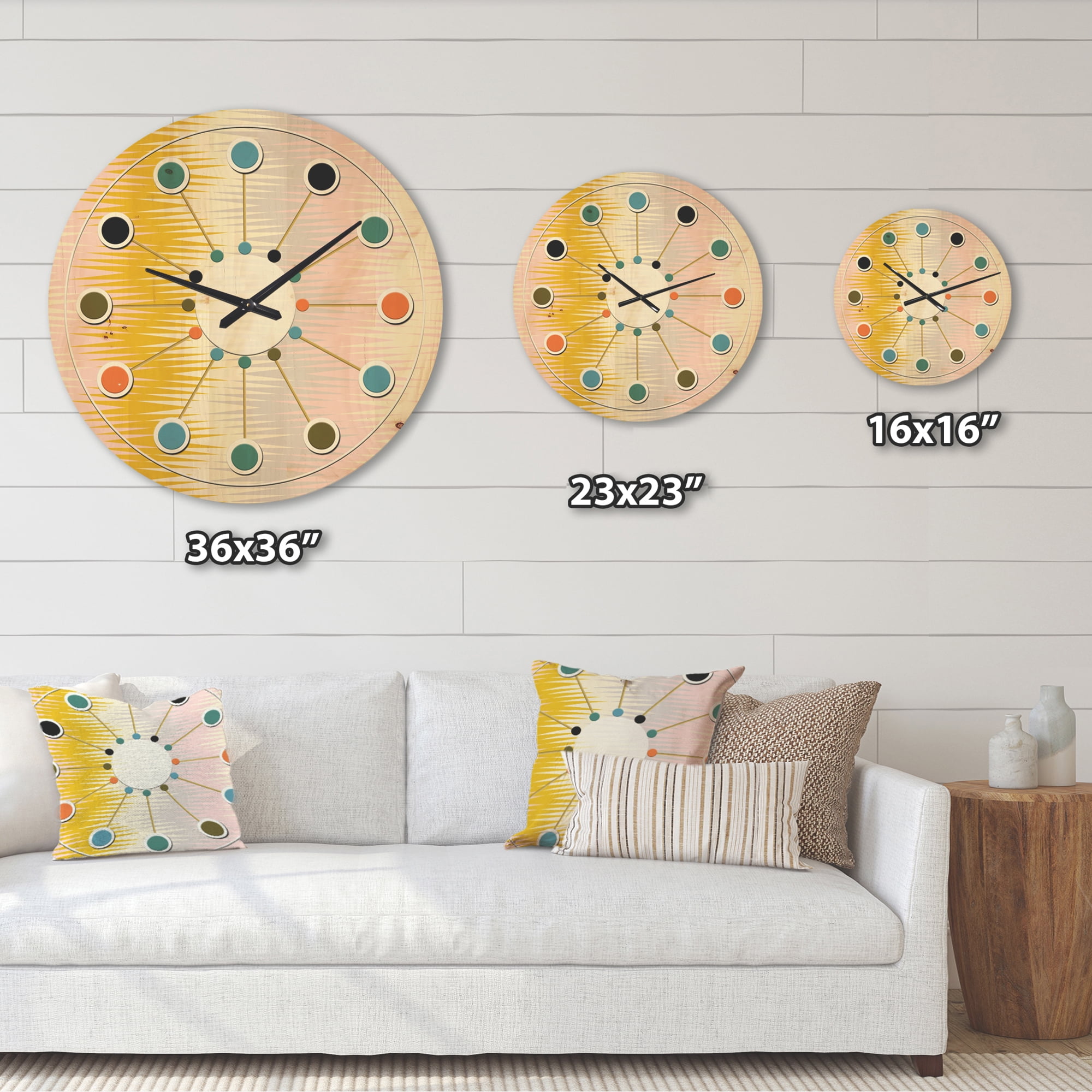 Designart 'Abstract Retro Design IV' Mid-Century Modern Wood Wall Clock