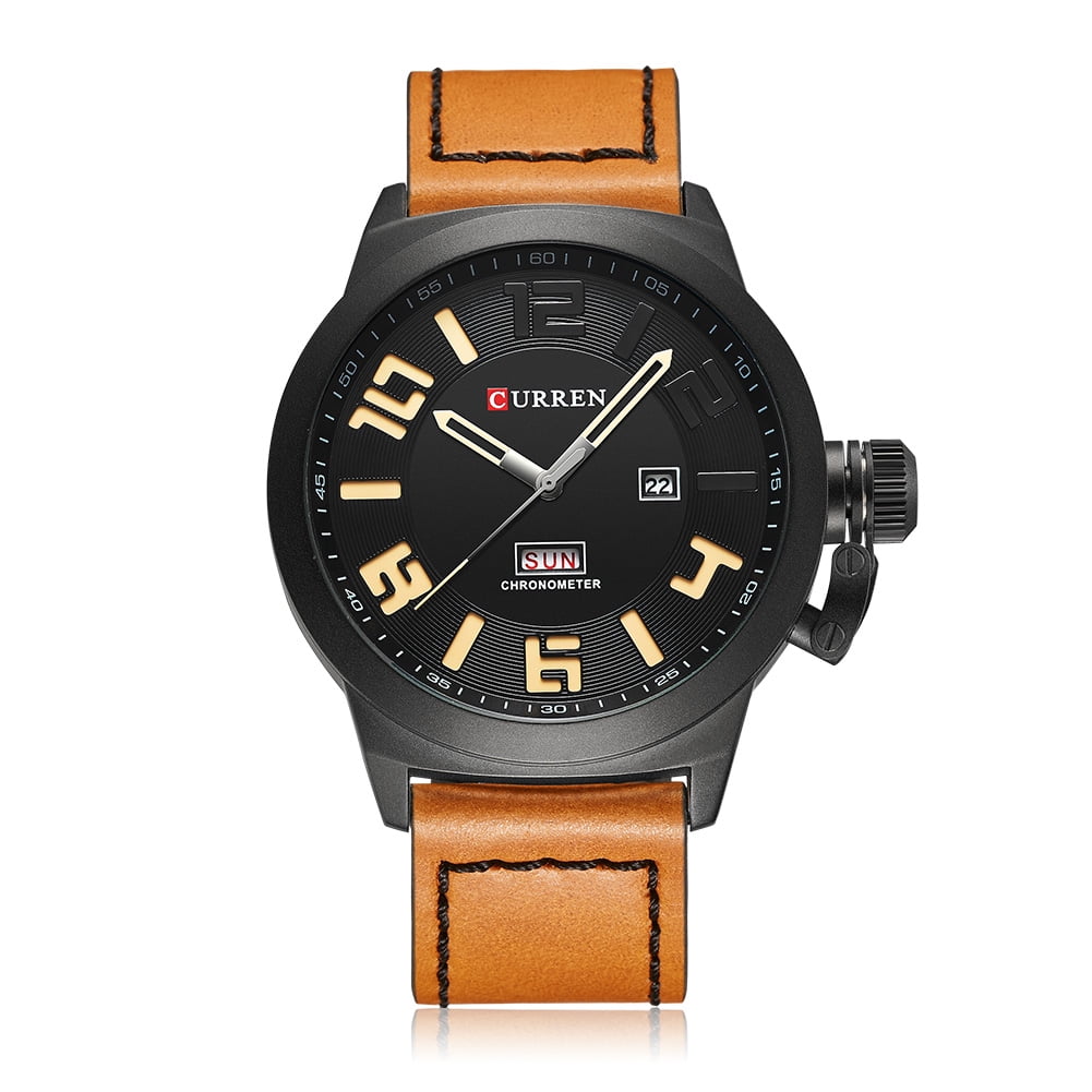 dailooas Curren 8270 Men Leather Strap Quartz Watch Large Dial Watch Black 213964.01 Walmart