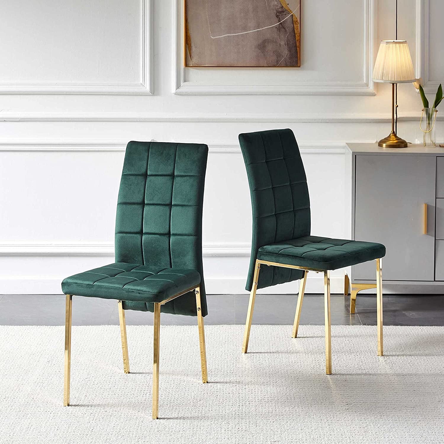 NORDICANA Set of 4 Dining Chair, Luxury Velvet Accent Chair High Back Living Room Chair No Arms, Upholstered Home Kitchen Chair with Gold Color Legs for Home,Hotel,Club
