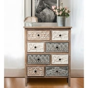 The Curated Nomad  Brewa Varied Rustic Carved Wood 8-Drawer Chest - 32.09" H x 25.78" W x 12.6" D