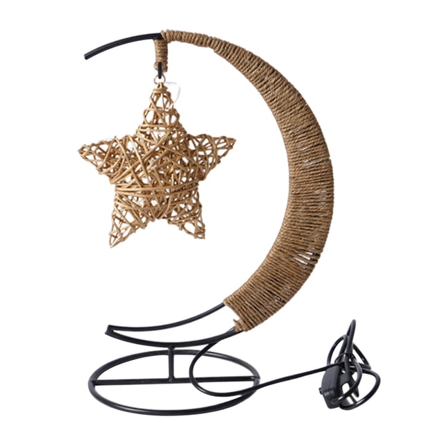 Pompotops LED Decorative Lamp Hand Wound Hemp Rope Copper Wire Lamp Cane Star Shaped Lamp Iron Moon Lamp Clearance
