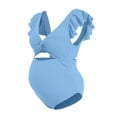 thumbnail image 6 of yueewhu Ruffle Ribbed Maternity Swimsuit One Piece High Waisted Pregnancy Bathing Suits Push Up Swimwear (Blue, M), 6 of 7