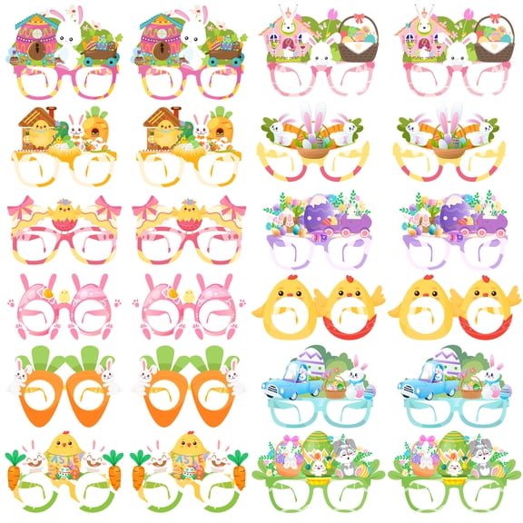 Easter Glasses, 24pcs Easter Funny Glasses Easter Bunny Paper Glasses Easter Paper Eyeglasses for Easter Party Decorations Supplies Easter Bunny Party Favor