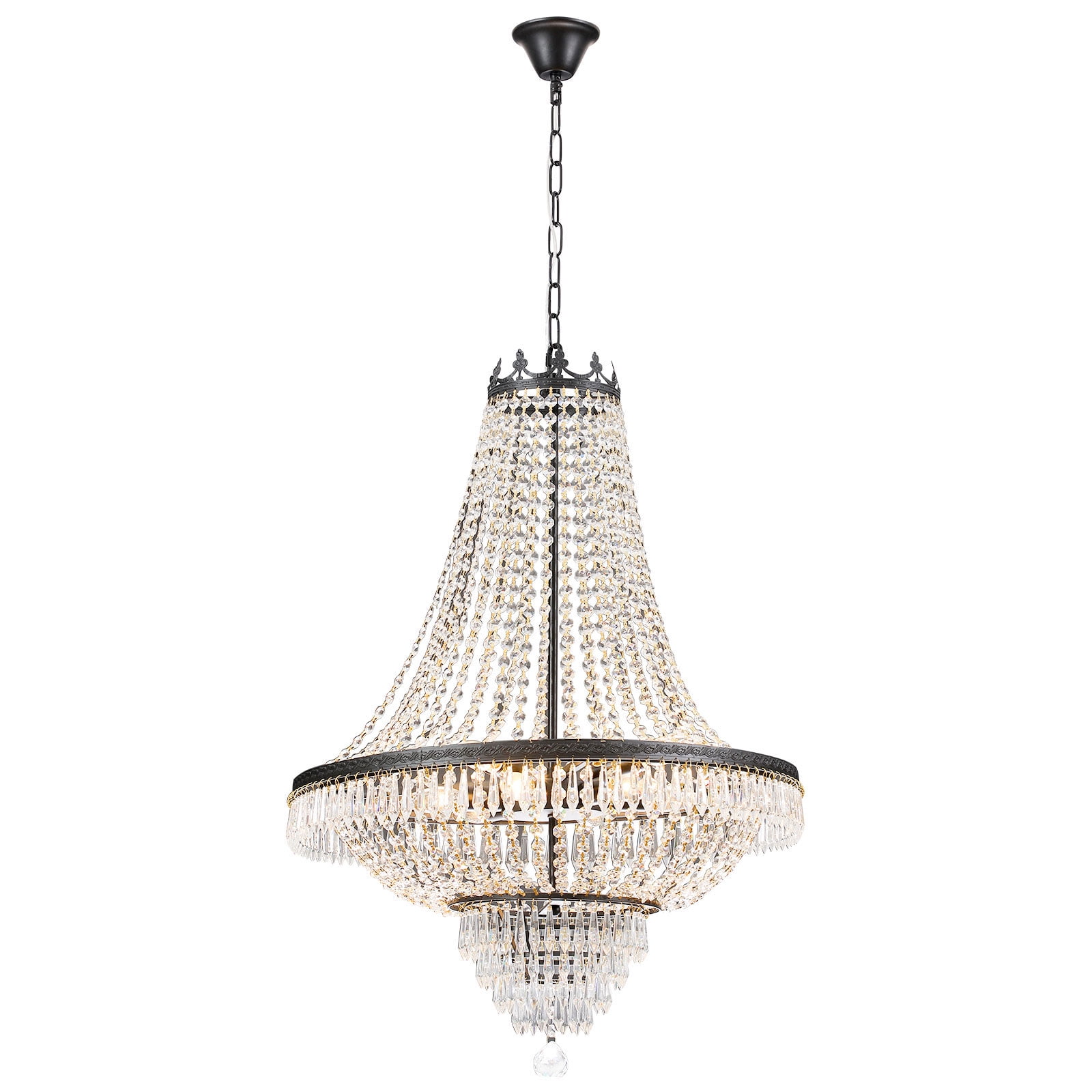 Luxury Crystal Chandelier with Adjustable Hanging Chain – 9-Light E12 Fixture for Living Room, Bedroom, Dining, and More – Modern Design, Clear Crystal Pendants, 161-323 sq ft Illumination