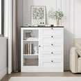 thumbnail image 2 of HOSTACK 5 Drawer Dresser with Door, White Storage Cabinet with Drawers and Shelves, Wide Wood Dresser, Modern Chest of Drawers Organizers for Living Room, Kitchen, Hallway, 2 of 7