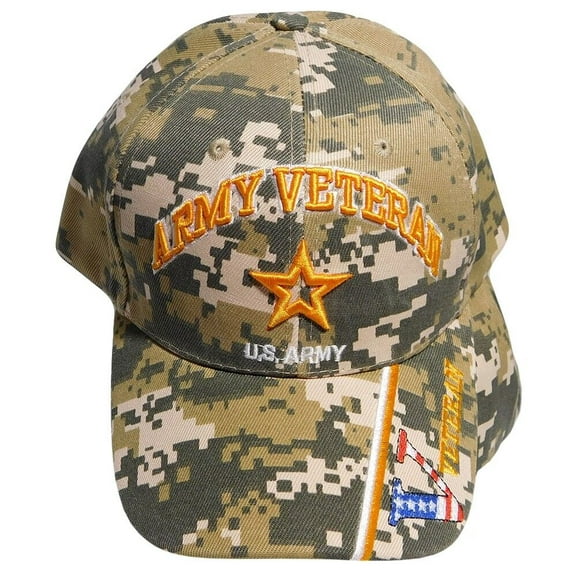 Army Star Veteran V On Bill Digital Camo Embroidered Cap Hat CAP491KC - Licensed