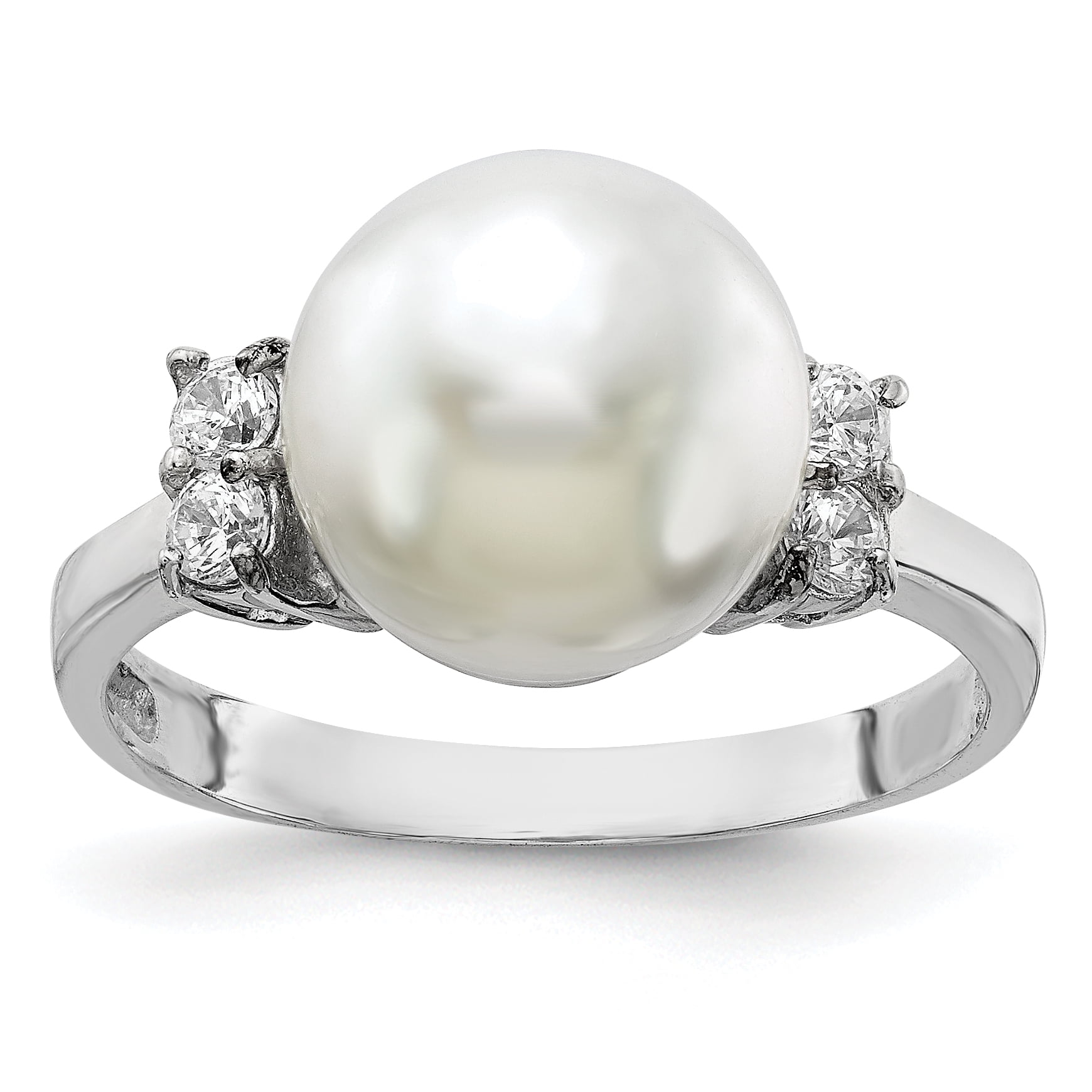Princess Kylie Synthetic Pearl Designer Band Ring Rhodium Plated Sterling Silver