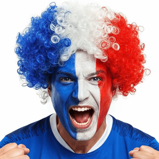 Peluca Para Adultos Aficionados De Futbol Soccer Azul-Blanco-Rojo