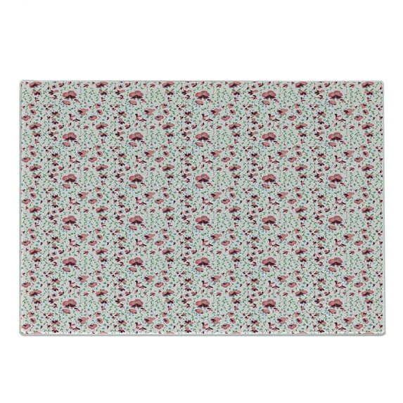 Floral Vintage Cutting Board, Composition of Burgeoning Florets and Leaves, Decorative Tempered Glass Cutting and Serving Board, in 3 Sizes, by Ambesonne