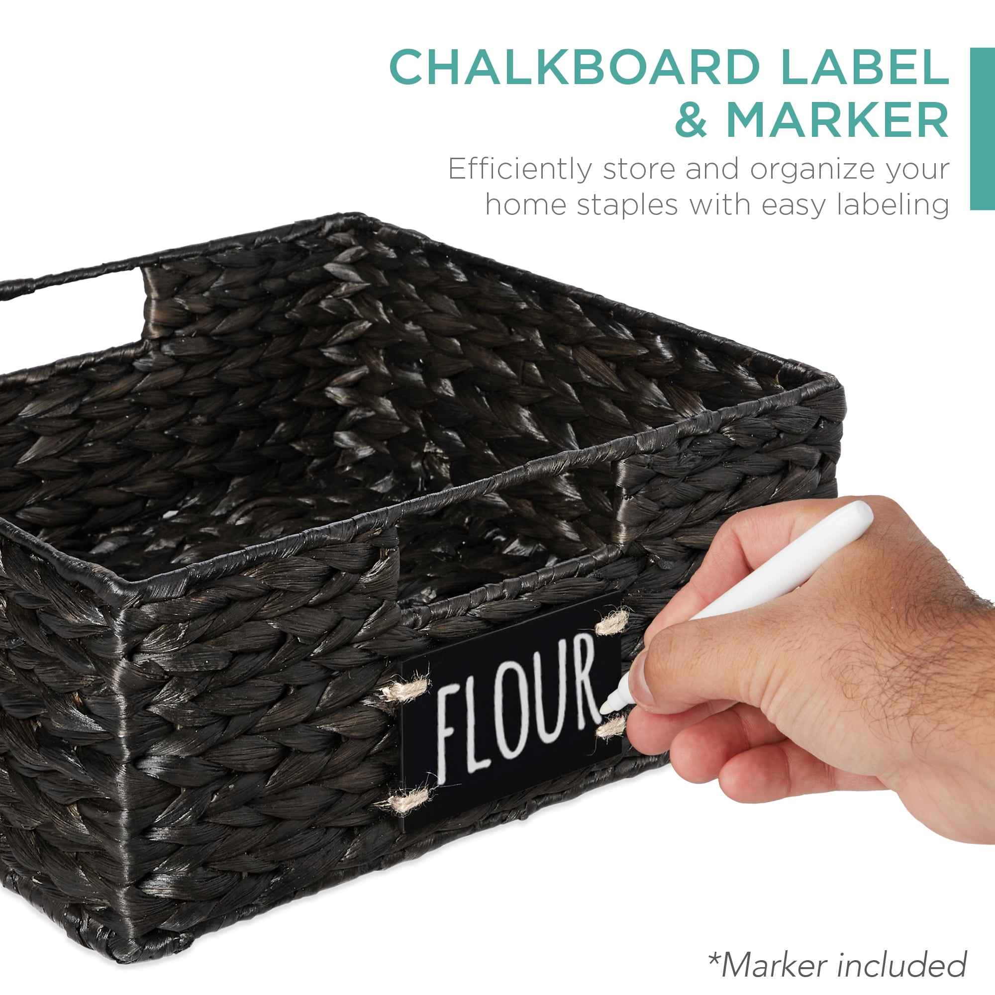 Best Choice Products Set of 4 13in Woven Water Hyacinth Pantry Baskets w/ Chalkboard Label, Chalk Marker - Black