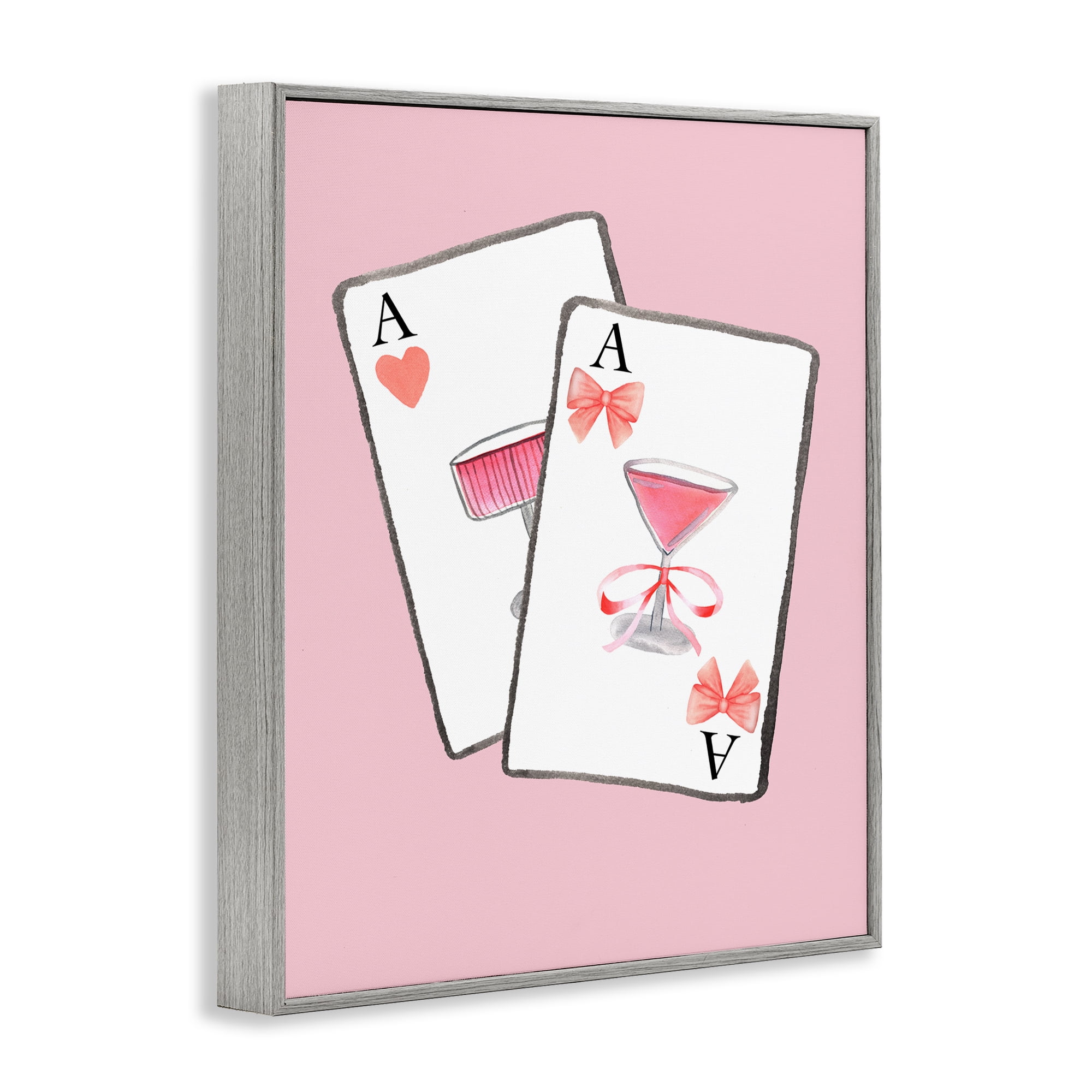 Cocktail Aces Cards Gray Framed Giclee Art, design by Nina Jacobs