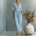 thumbnail image 5 of Moxiu Women's Elegant V Neck Jumpsuits Plus Size Dressy Casual Half Sleeve Wide Leg Long Pants Rompers Formal Office Work Overalls Light Blue,XXXL, 5 of 7