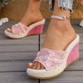 thumbnail image 5 of Dakaela Floral Lace Sandals for Women Dressy Espadrille Platform Slides Casual Cork Wedges Heels Wide Width Dress Walking Shoes (6.5,Pink), 5 of 6