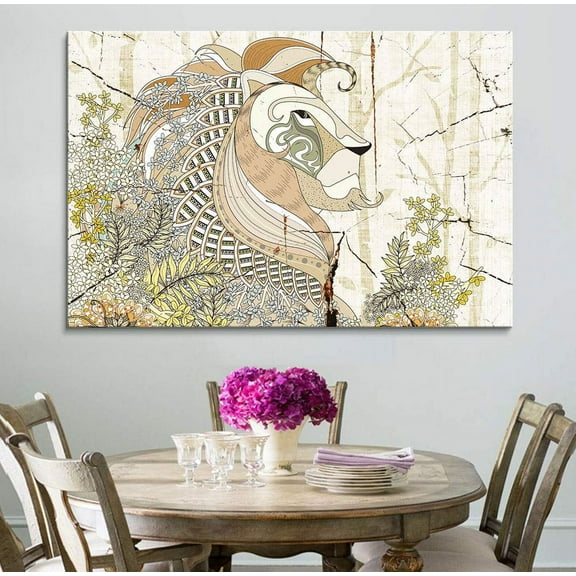 wall26 - Canvas Wall Art - Abstract Colorful Lion Head on Wood Effect Background - Giclee Print Gallery Wrap Modern Home Art Ready to Hang - 16x24 inches