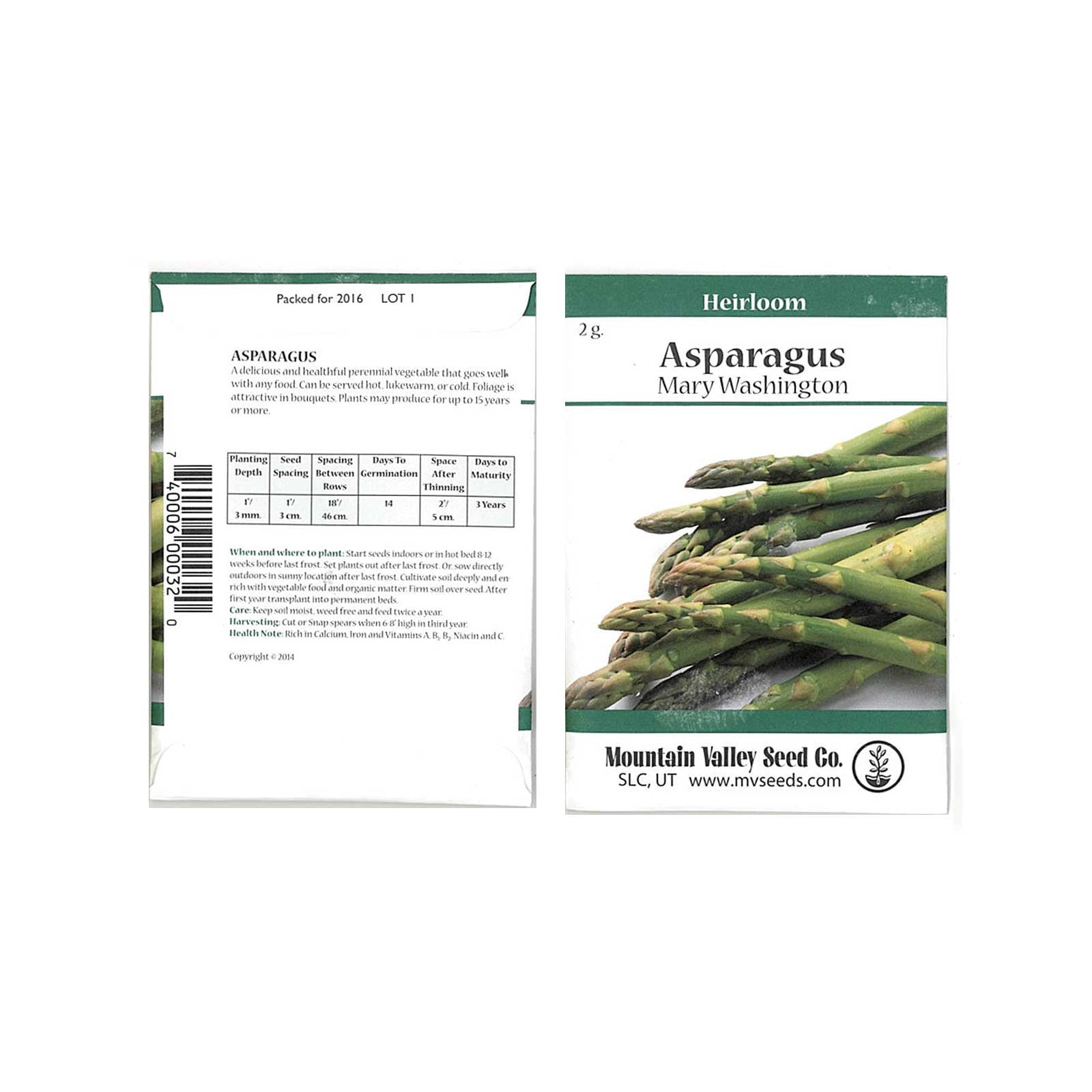 Asparagus Vegetable Garden Seeds Mary Washington 2 Gram Packet
