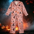 thumbnail image 2 of Yuncity Girls Pajamas Halloween Pumpkin Print Autumn Down Collar Long Sleeve Long Sleepwear Pjs Set Casual Lapel Home Sleepwear Size 5-6 Years Brick Red, 2 of 3