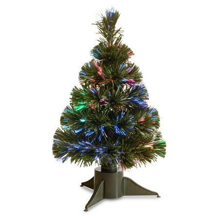 National Tree 24 Fiber Optic Ice Tree With Green Base Battery Operated With Timer Walmart Com Walmart Com