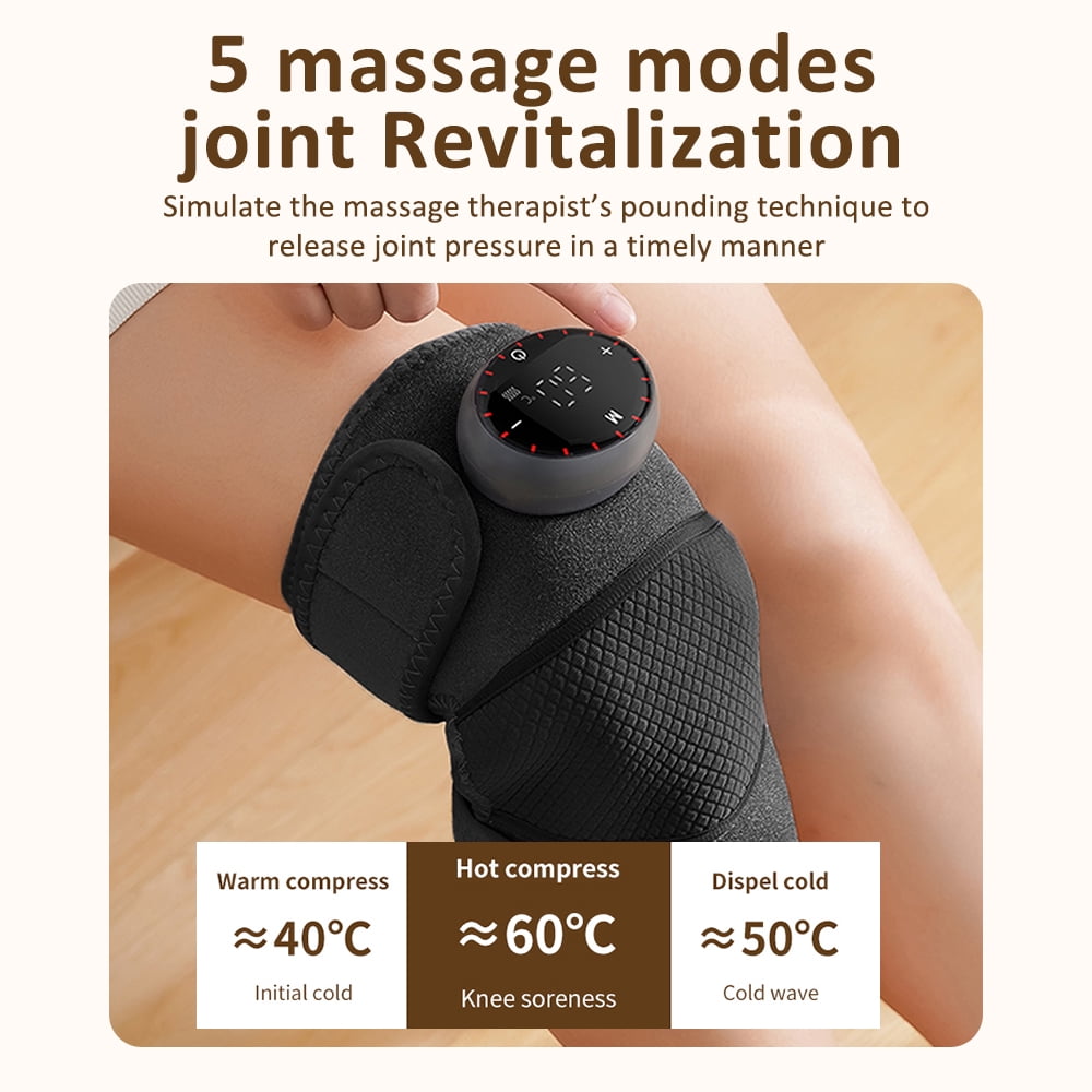 Heated Knee Massager with LED Screen, 3 in 1 Rechargeable Heated Knee Brace Wrap with 5 Heating Levels & 5 Vibration, Heated Knee Pad for Shoulder Elbow Knee