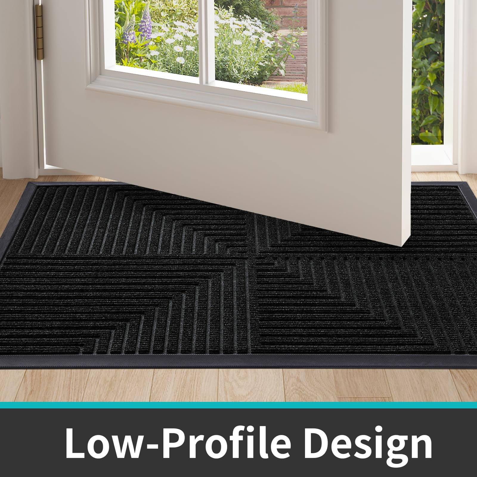 Buganda Heavy Duty Rubber Door Mat for Outside Entry, 24" x 36" Non-Slip Waterproof Doormat for Inside, Low Profile Dirt Trapper Doormat, Black