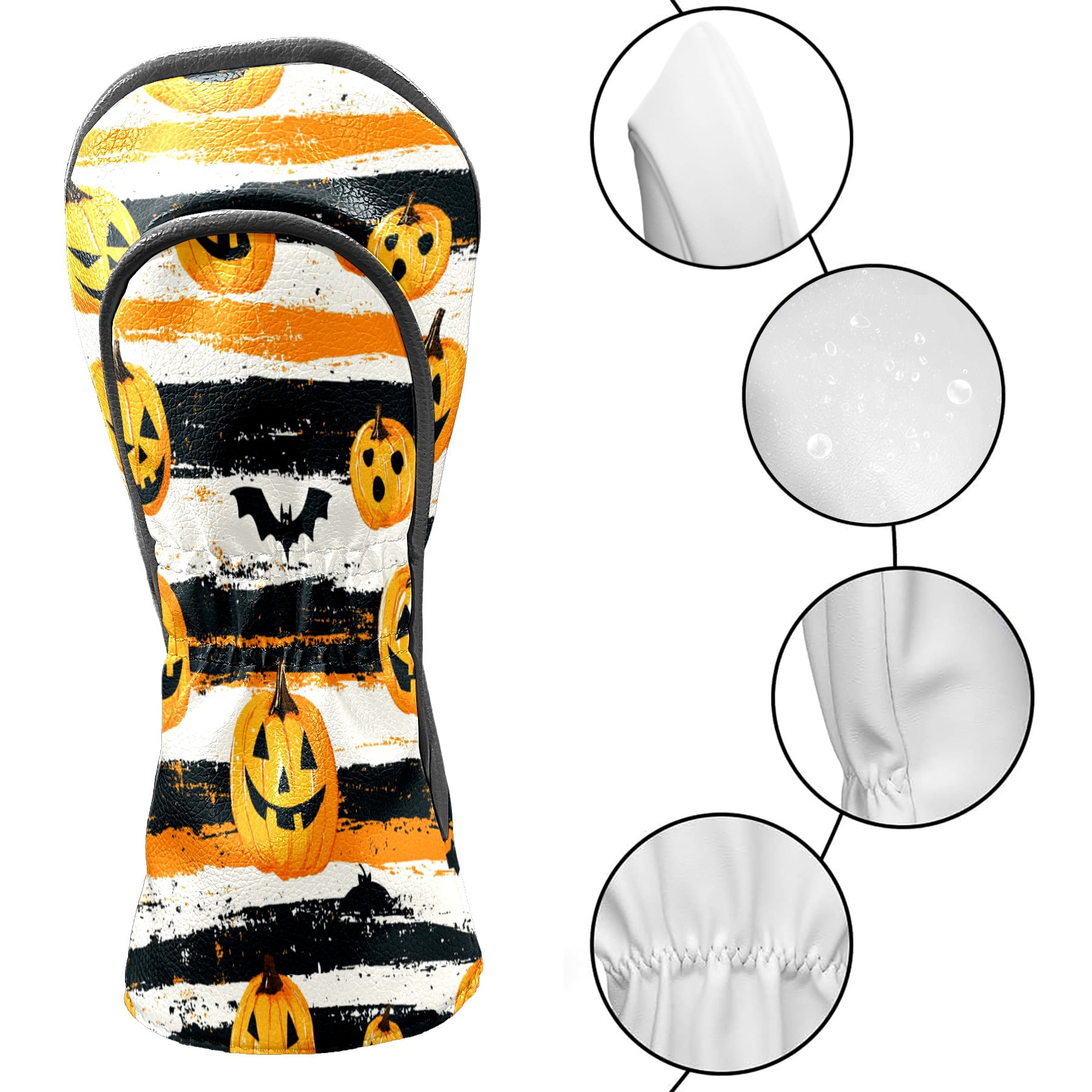 Golf Club Covers PU Leather Waterproof Head Covers for Fairway Woods Hybrids Pumpkin Bat