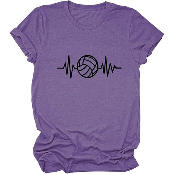 IWRICH Volleyball T-Shirt Sport Life Crewneck for Women Casual Loose Fit Game Day Tee Tops Dark Purple XL