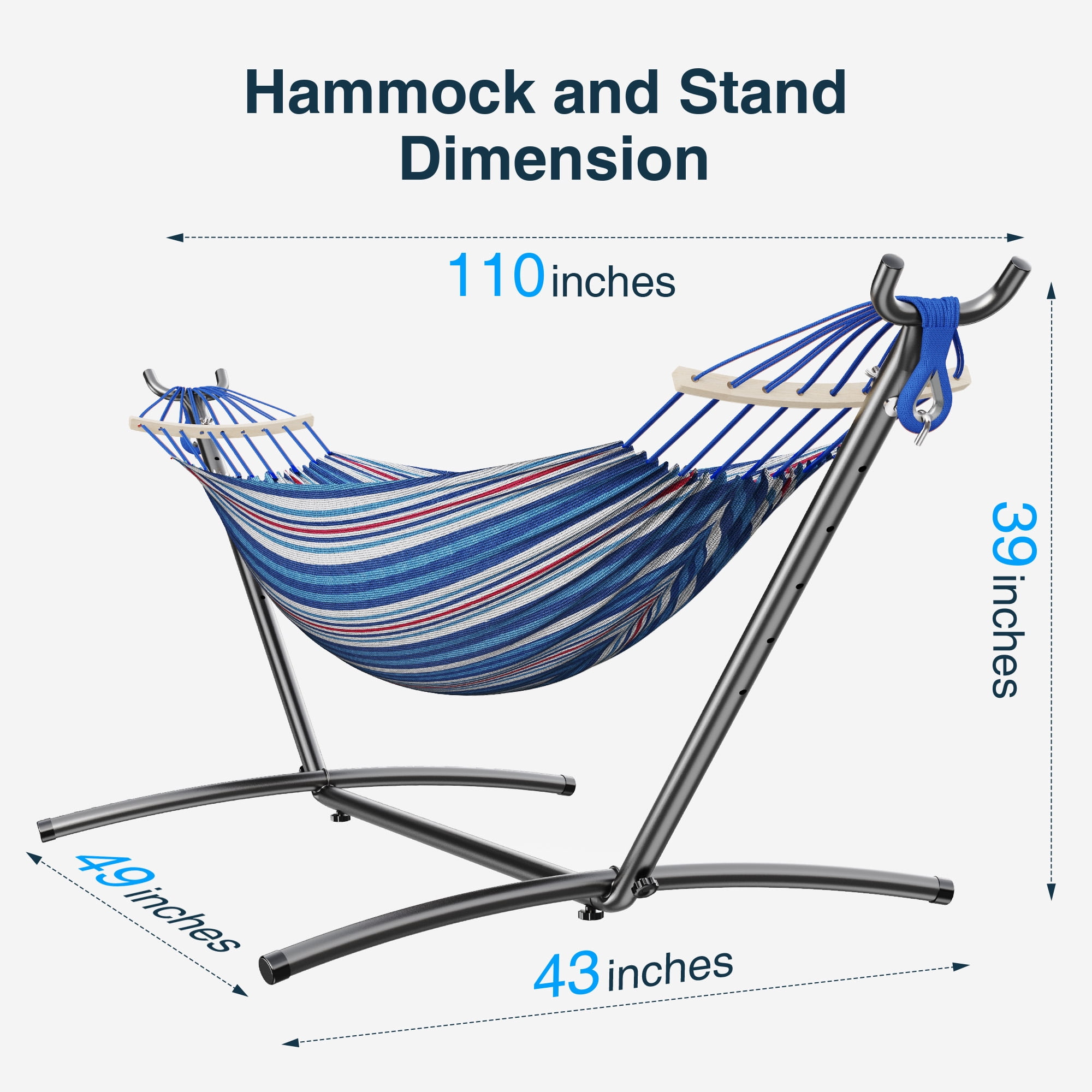 KEESTP Comfortable 2 Person Hammock with Stand,Portable Detachable Brazilian Hammock,450lb Capacity - Fine Blue