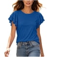 thumbnail image 3 of ClodeEU Women's Crew Neck Ruffle Flutter Sleeve T-Shirt,Solid Short Sleeve Casual Tee Blue,Women's Plus XXL, 3 of 8