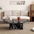 thumbnail image 3 of Gzxs 31.5" Round Coffee Table with Faux Marble Finish, Modern MDF Cocktail Table for Living Room, Black, 3 of 9