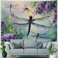 thumbnail image 4 of YIKUMA Purple Flower Tapestry Dragonfly and Rustic Floral Farmhouse Animals Rural Violet Leaves Wildlife Bedspread Picnic Sheet Wall Decor Wall Art Bedroom Décor Painting, 4 of 6