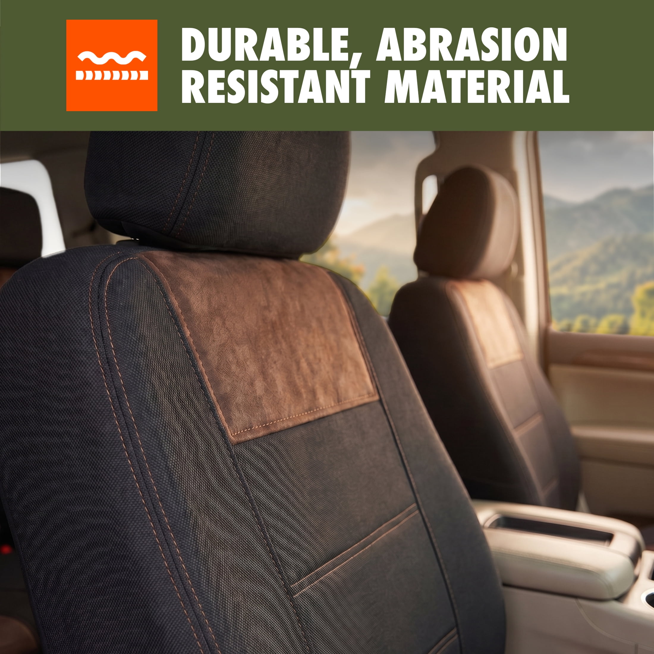 Ozark Trail Seat Covers 2 Pack, Heavy Duty Front Seat Cloth Fits Truck SUV CUV, Compatible with Attached Armrest, Black Vintage