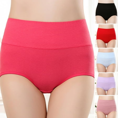 

harmtty Women Underpants Bouncy High Waist Solid Color Soft Tummy Control Anti-septic Intimate Slimming Lady Panties for Inner Wear Red