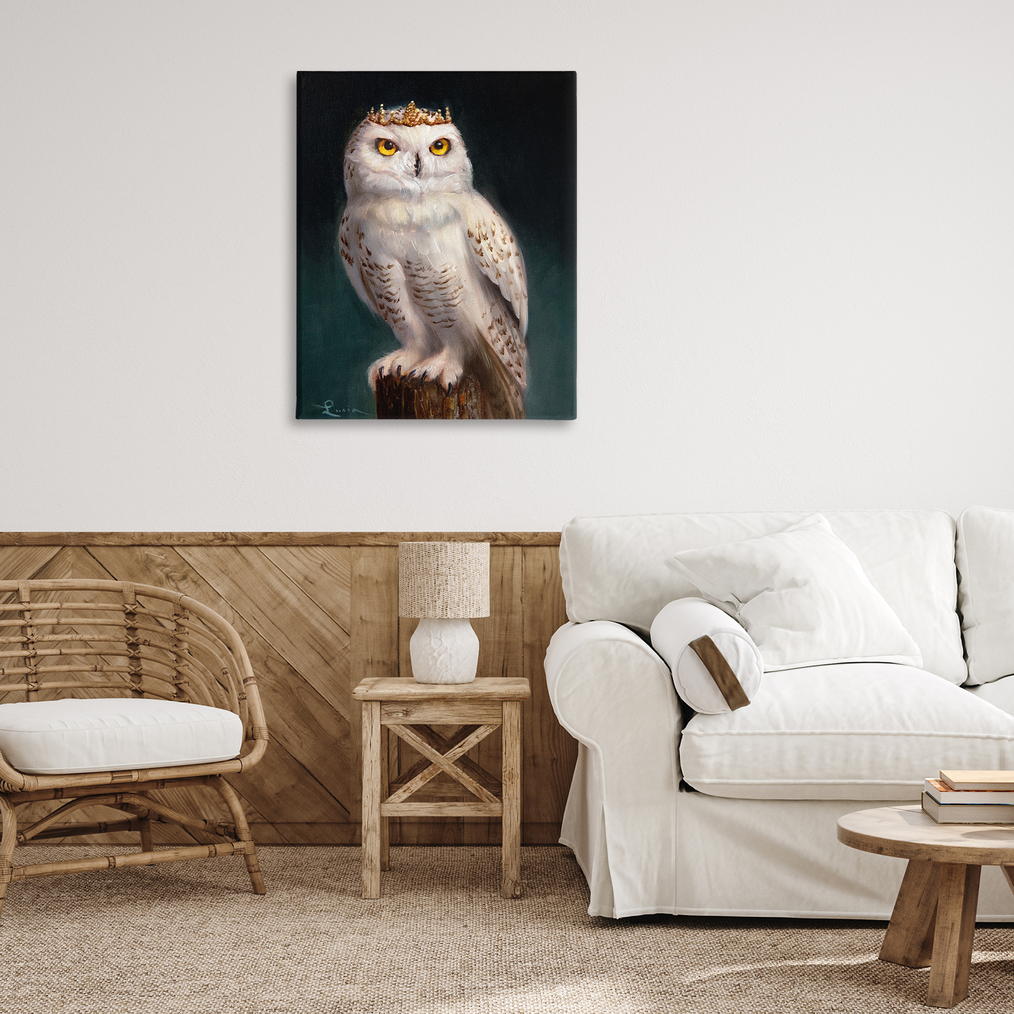 Snowy Owl King Canvas Wall Art, design by Lucia Heffernan