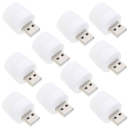 10 Pcs Indoor USB Lamp LED Night Lighter Adapter Mini Portable Charger Travel White