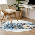 thumbnail image 4 of Round Rug 4Ft Washable Non-Slip, Blue Poinsettia Christmas Circle Area Rugs for Living Room Bedroom, Xmas Botanical Balls Snowflake Indoor Floor Mats Carpet Runner for Home Decor Aesthetic, 4 of 8