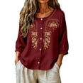 thumbnail image 4 of Short Sleeve Tops for Women Casual Round Neck Down 3/4 Lenght Summer Womens Tshirts Brick Red XL, 4 of 9
