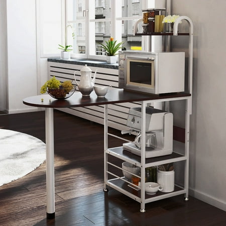 Kitchen Island Metal Dining Baker Cabinet Basket Storage Shelves Organizer Dark Walnut