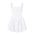 thumbnail image 5 of adviicd Women's Square Neck Sleeveless Slim-fit Waist Mini Dress Ruched Ruffle A Line Short Halter Dresses White, L, 5 of 6