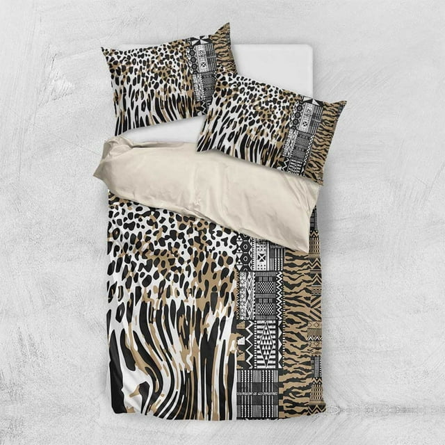 Ensemble de Literie à Motif Tribal Africain en Peau de Léopard Mixte LT9