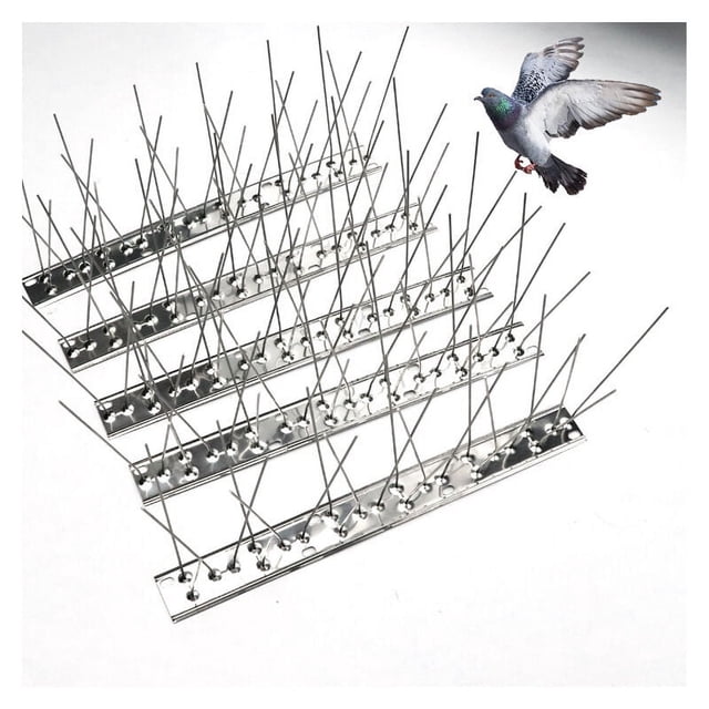 Juego de 4 varillas disuasorias de aves. Acero inoxidable. Un total de 96 espinas. 25 x 2,8 x 10 cm