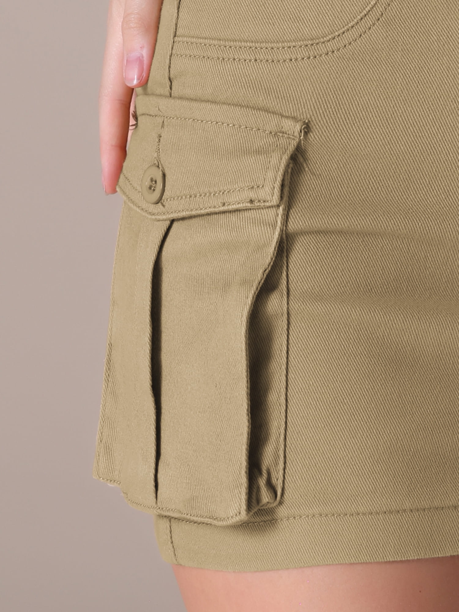 DARING DIVA Women's Denim Skirt Cargo Pockets Button Mini Jeans Skirts S Khaki