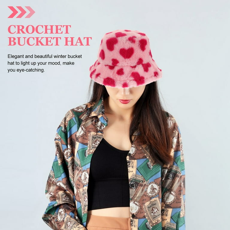 Women's Bucket Hats Love Fisherman for Crochet Hook Fuzzy Trendy Warm Hairy  Miss
